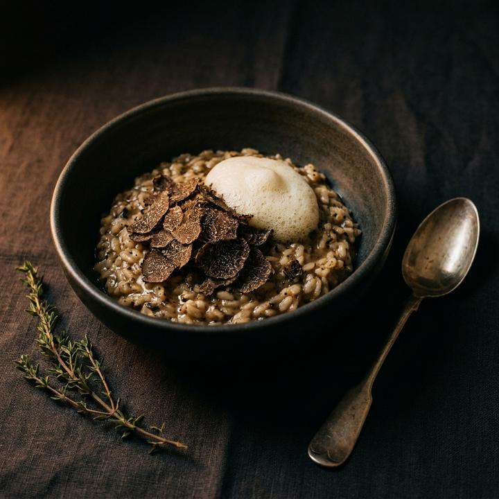 Black truffle risotto with parmesan foam